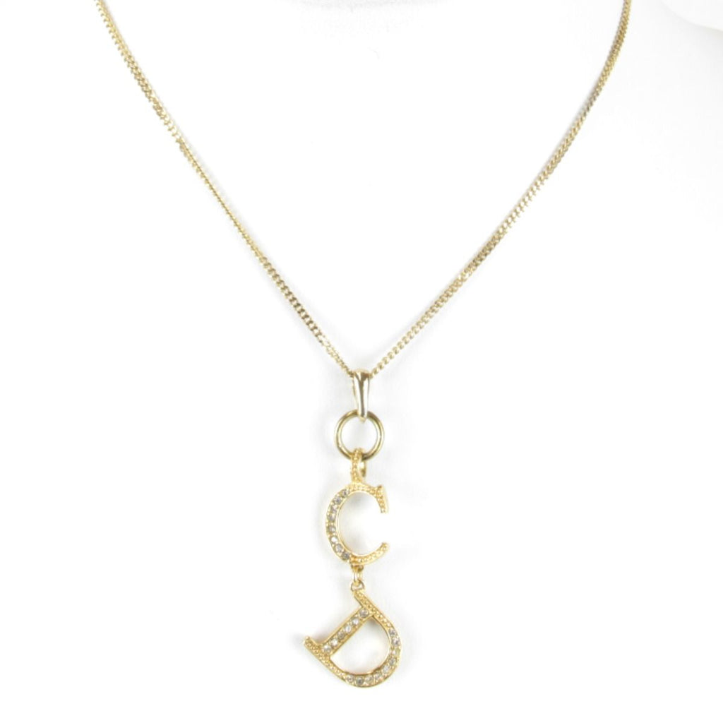 Dior Logo Necklace with Case Metal Gold Pendant