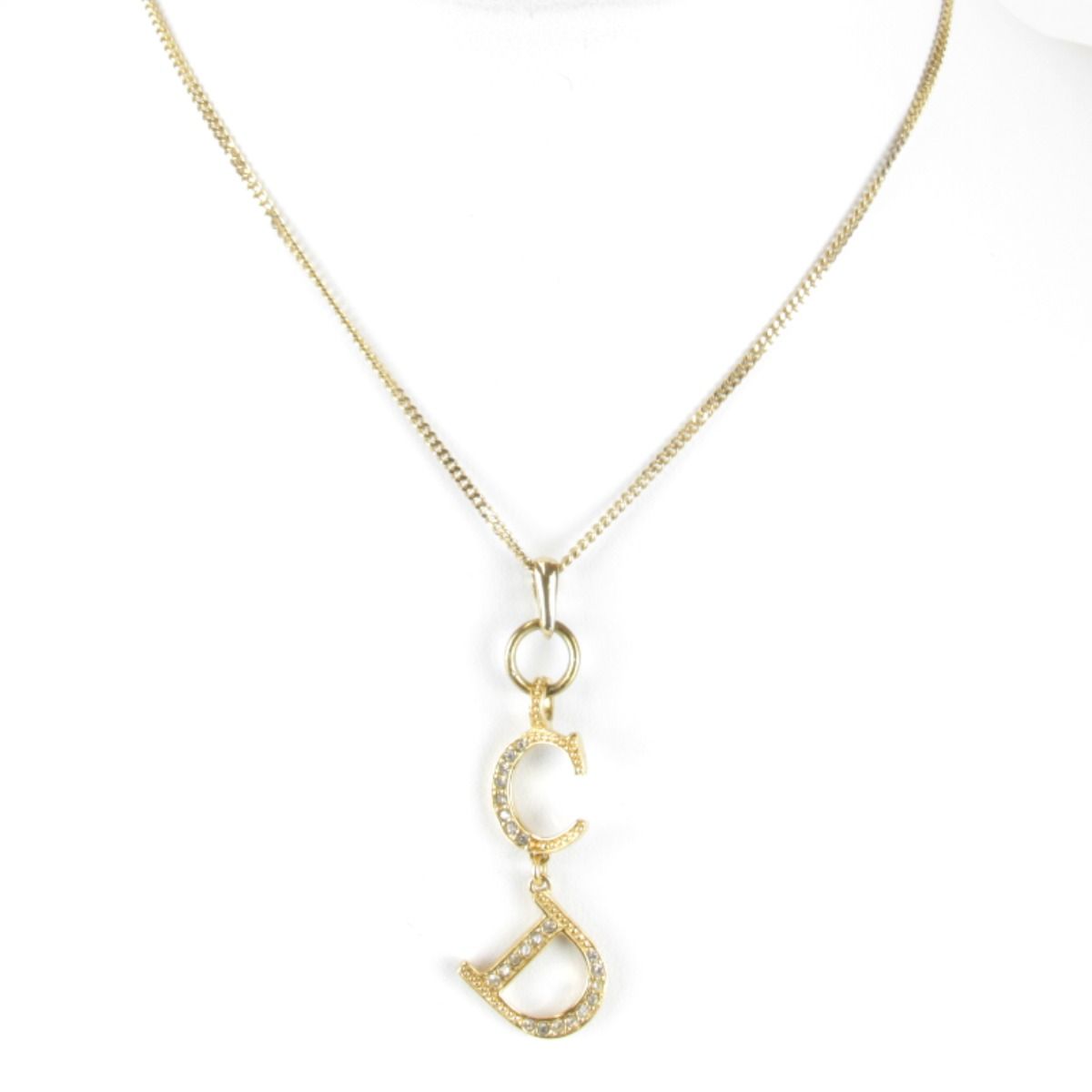 Dior Logo Necklace with Case Metal Gold Pendant