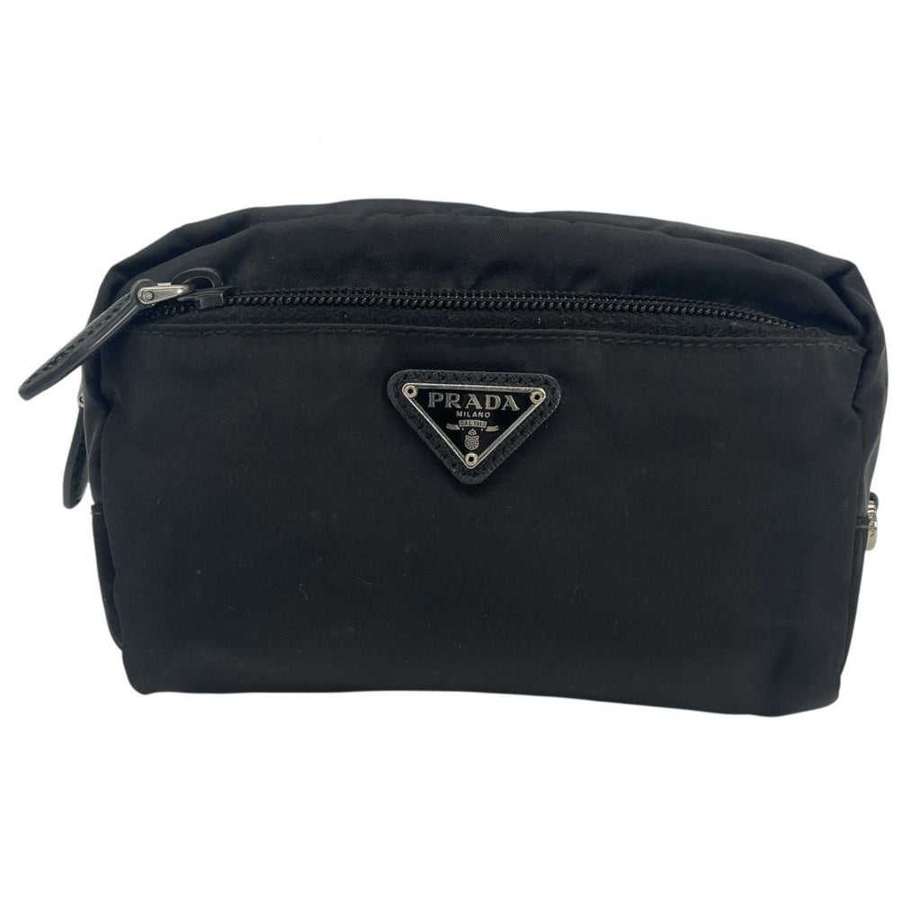 Prada Triangle Logo Saffiano Pouch Black