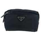 Prada Triangle Logo Saffiano Pouch Black