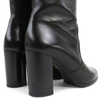 Prada Logo Side Zip Leather Long Boots Chunky Heels Black — view 7