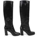 Prada Logo Side Zip Leather Long Boots Chunky Heels Black — view 4