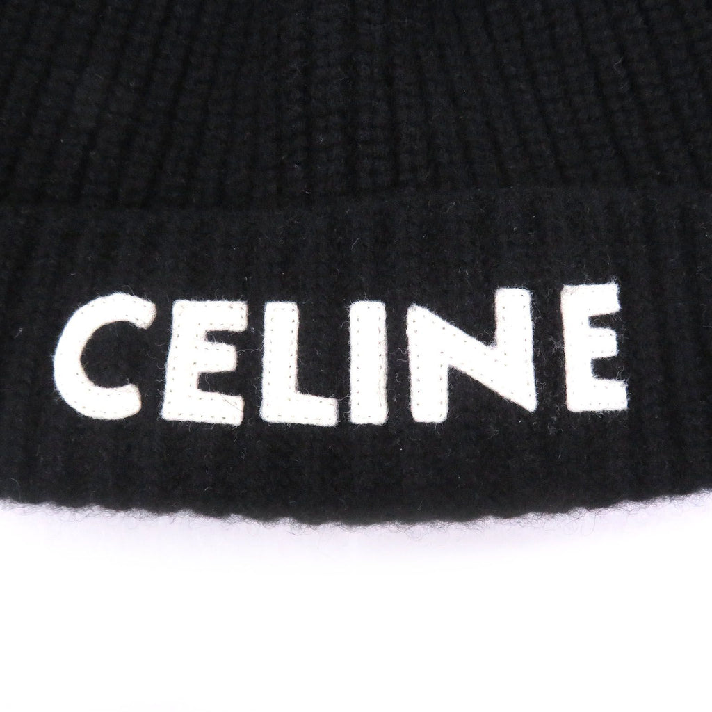Celine Cashmere Logo Knit Cap Beanie Black White Hat — view 5