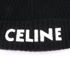 Celine Cashmere Logo Knit Cap Beanie Black White Hat — view 5