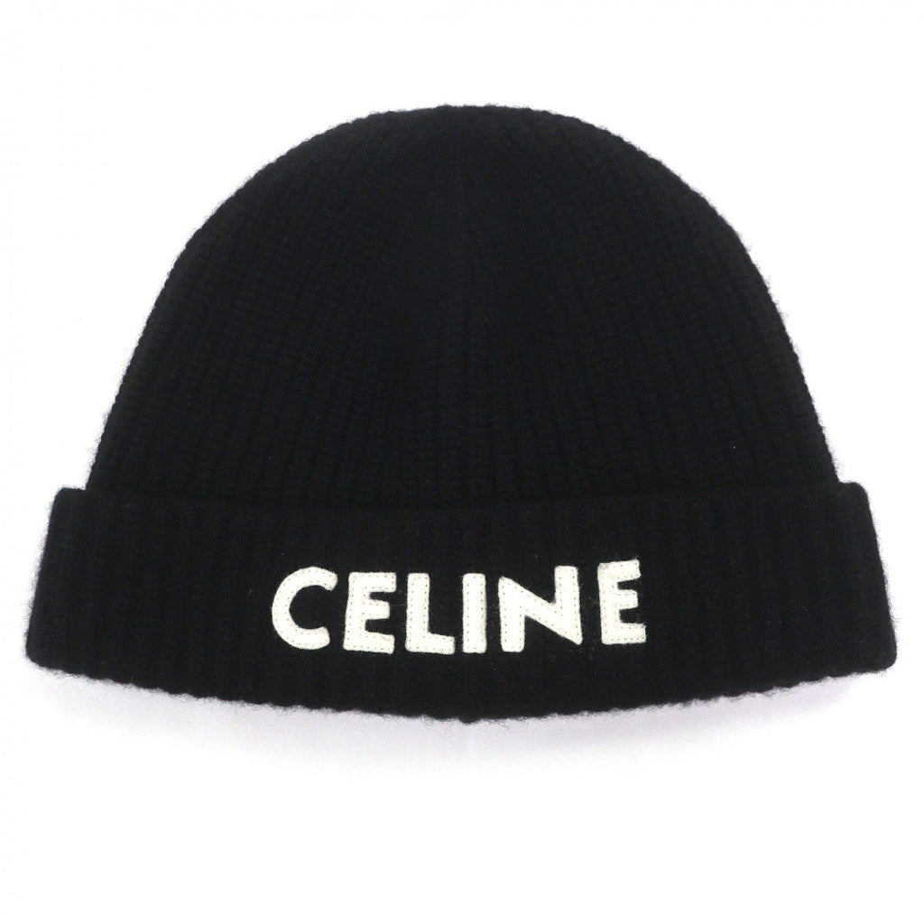 Celine Cashmere Logo Knit Cap Beanie Black White Hat — view 4