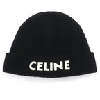 Celine Cashmere Logo Knit Cap Beanie Black White Hat — view 4