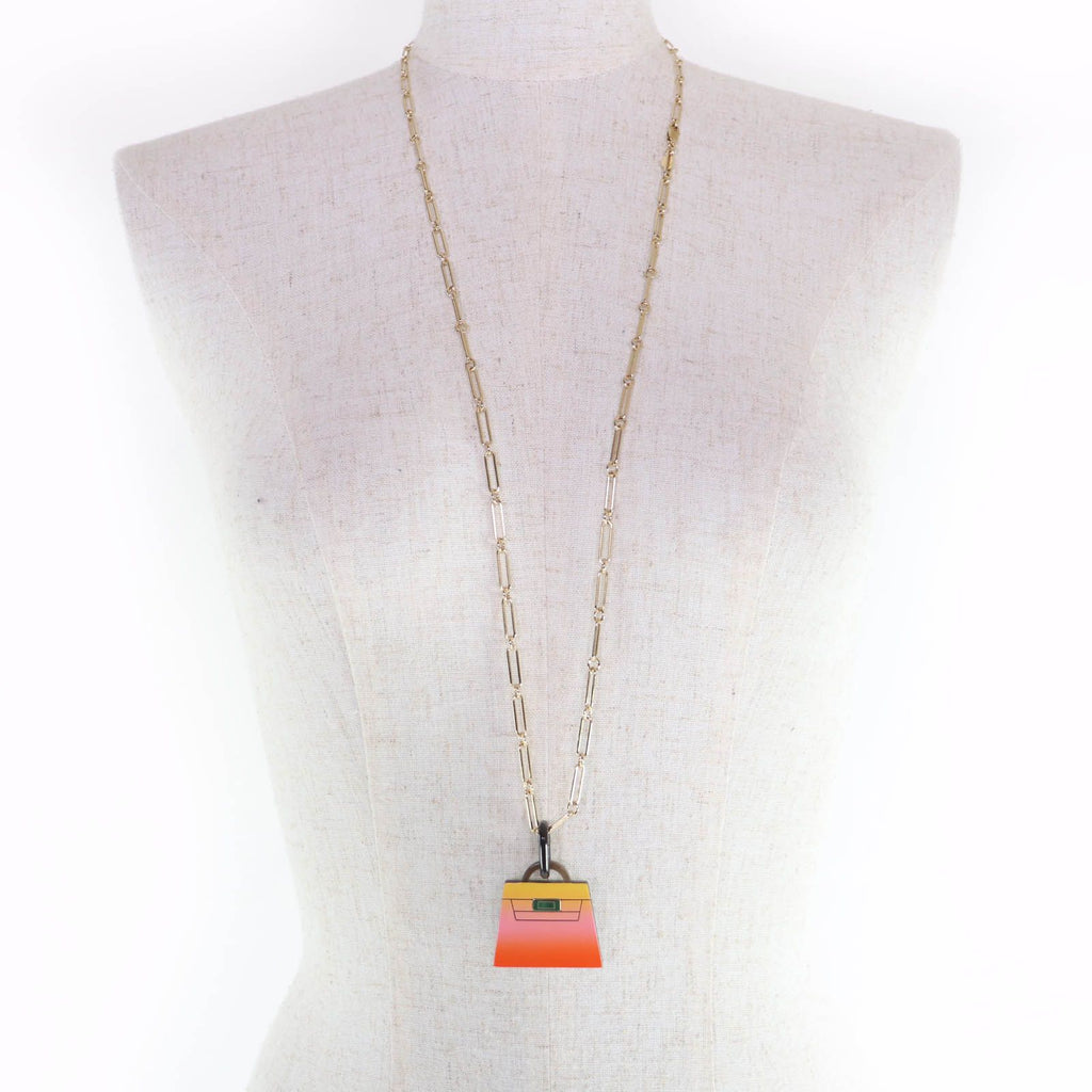 Hermes Marokinier GM Fusion Kelly Buffalo Horn Necklace Gold Orange — view 4