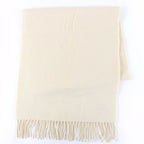 Hermes Recto Verso Cashmere Logo Embroidery with Fringe Scarf Ivory