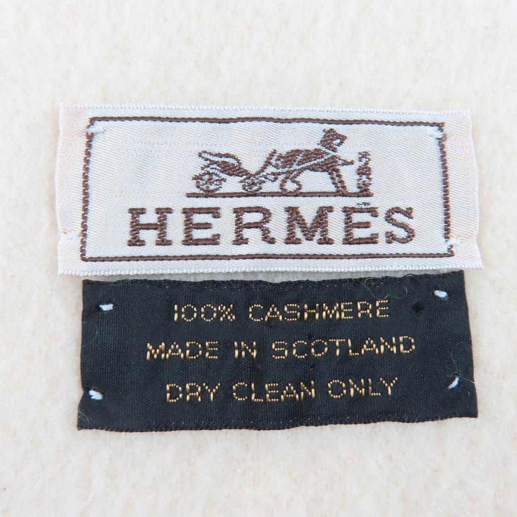 Hermes Recto Verso Cashmere Logo Embroidery with Fringe Scarf Ivory — view 6