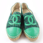 Chanel CC Logo Fabric Espadrilles Tweed Shoes Green — view 4