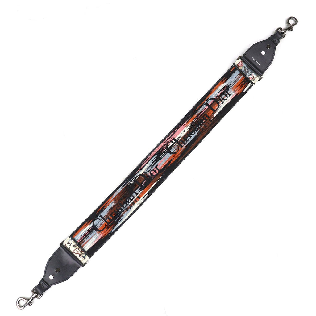 Dior Canvas Leather Floral Embroidery Logo Shoulder Strap Beige Black Multicolor — view 3