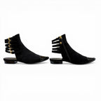 Chanel CC Logo Side Zip Patent Use Suede Ankle Boots Black Gold — view 4
