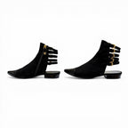 Chanel CC Logo Side Zip Patent Use Suede Ankle Boots Black Gold — view 3