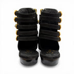 Chanel CC Logo Side Zip Patent Use Suede Ankle Boots Black Gold — view 5