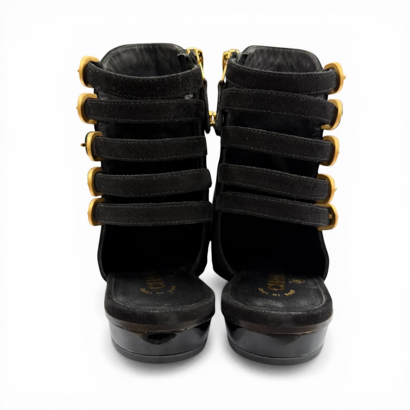 Chanel CC Logo Side Zip Patent Use Suede Ankle Boots Black Gold — view 5