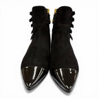 Chanel CC Logo Side Zip Patent Use Suede Ankle Boots Black Gold — view 7