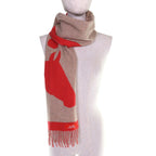 Hermes Love Story Cashmere Ecalato Beige Fringe Scarf Red — view 3