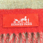Hermes Love Story Cashmere Ecalato Beige Fringe Scarf Red — view 6