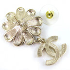 Chanel CC Logo Flower Rhinestone Faux Pearl Swing Earrings for Both Ears Gold — view 4