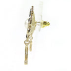 Chanel CC Logo Flower Rhinestone Faux Pearl Swing Earrings for Both Ears Gold — view 2