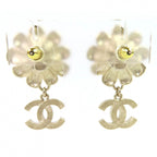 Chanel CC Logo Flower Rhinestone Faux Pearl Swing Earrings for Both Ears Gold — view 3