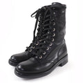 Chanel CC Logo Lace Up Leather Short Boots Black