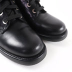 Chanel CC Logo Lace Up Leather Short Boots Black — view 8