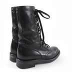 Chanel CC Logo Lace Up Leather Short Boots Black — view 3