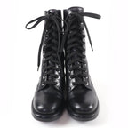 Chanel CC Logo Lace Up Leather Short Boots Black — view 4