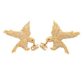 Chanel CC Logo Eagle Metal Rhinestone Gold Earrings