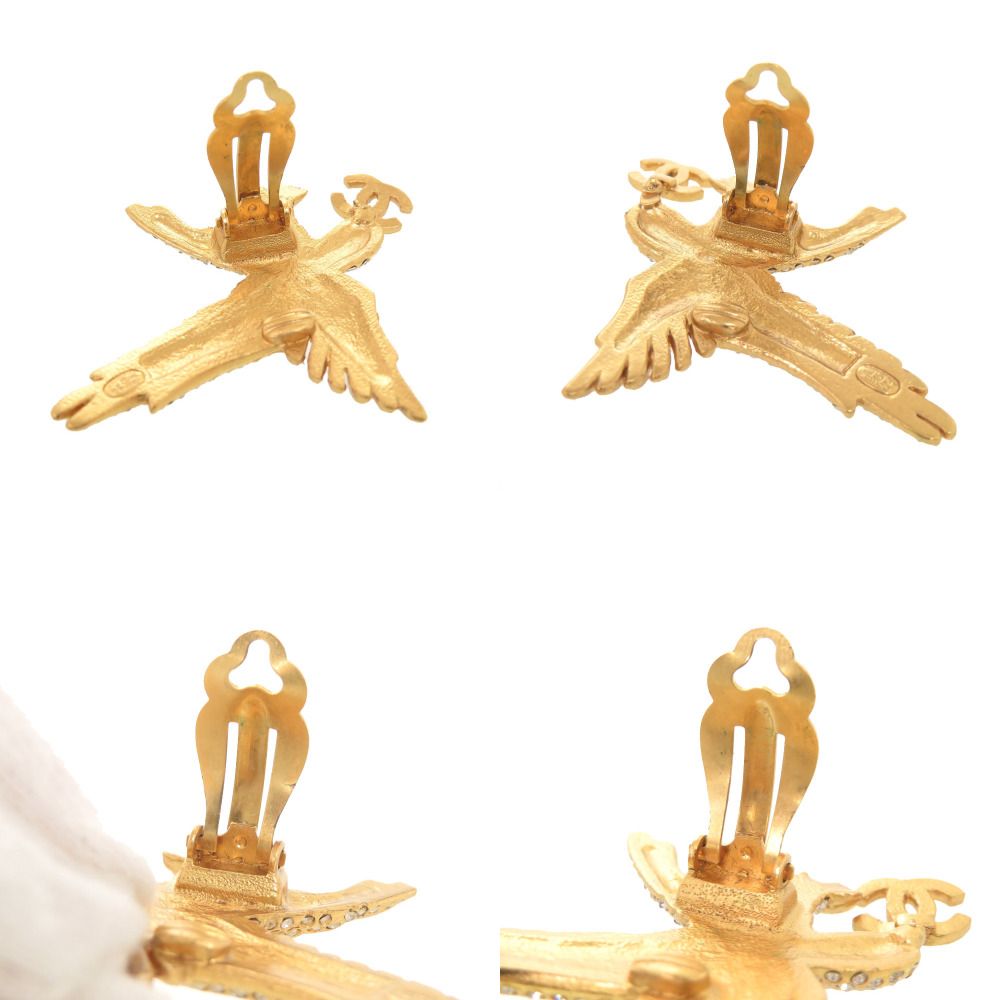 Chanel CC Logo Eagle Metal Rhinestone Gold Earrings — view 9