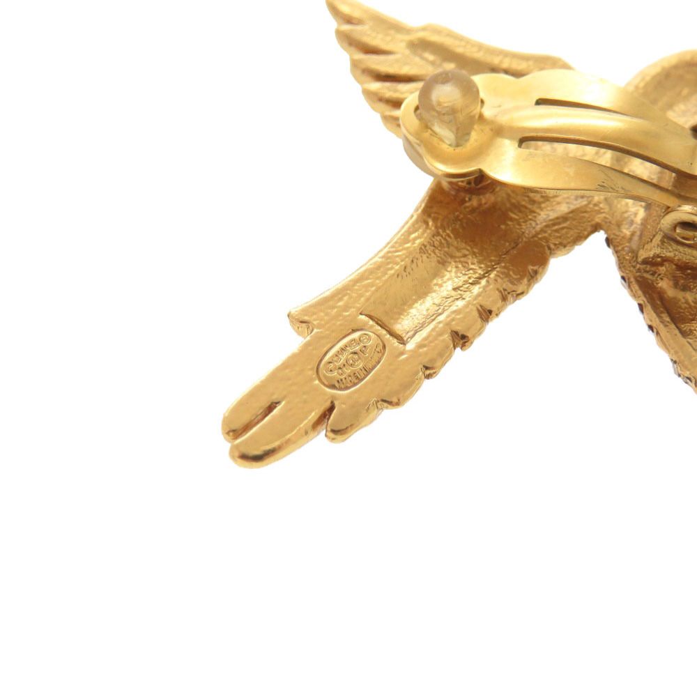 Chanel CC Logo Eagle Metal Rhinestone Gold Earrings — view 7