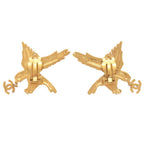 Chanel CC Logo Eagle Metal Rhinestone Gold Earrings — view 3