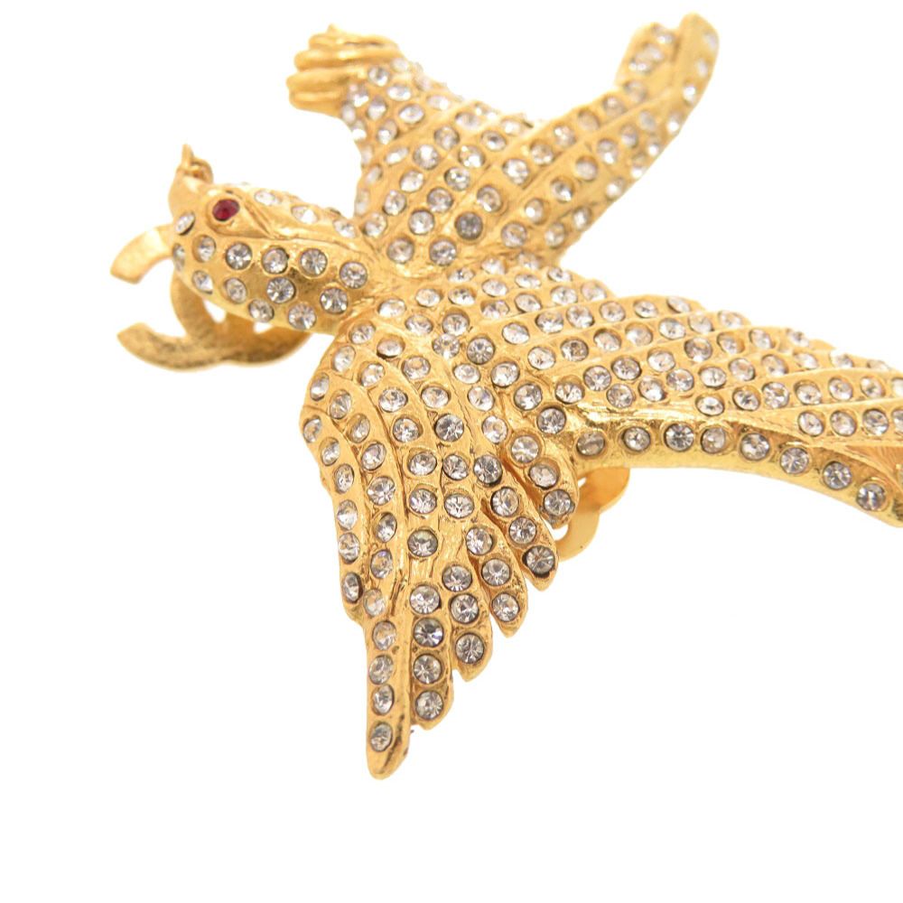 Chanel CC Logo Eagle Metal Rhinestone Gold Earrings — view 8