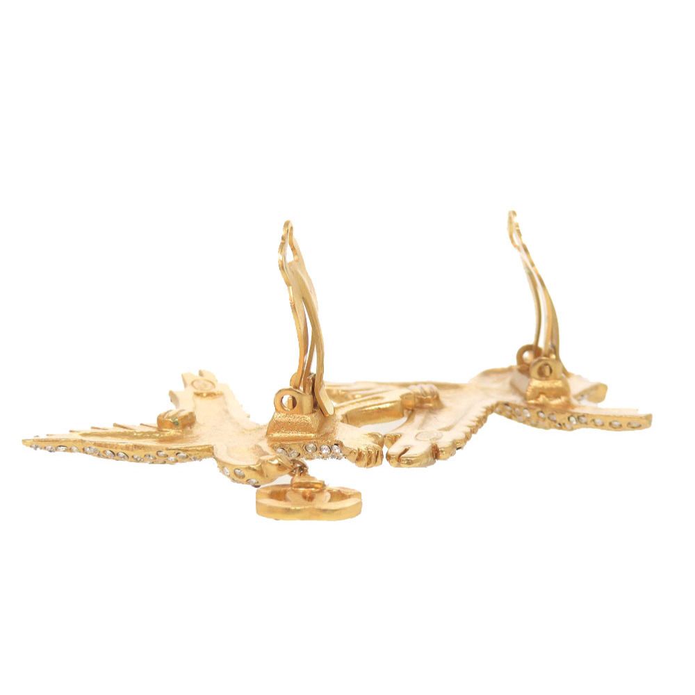 Chanel CC Logo Eagle Metal Rhinestone Gold Earrings — view 5