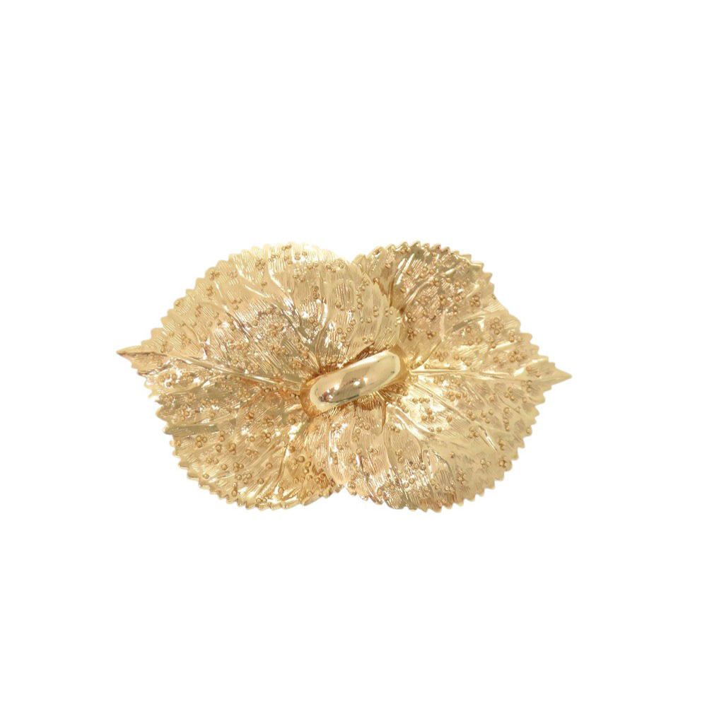 Dior Leaf Motif Metal Gold Brooch