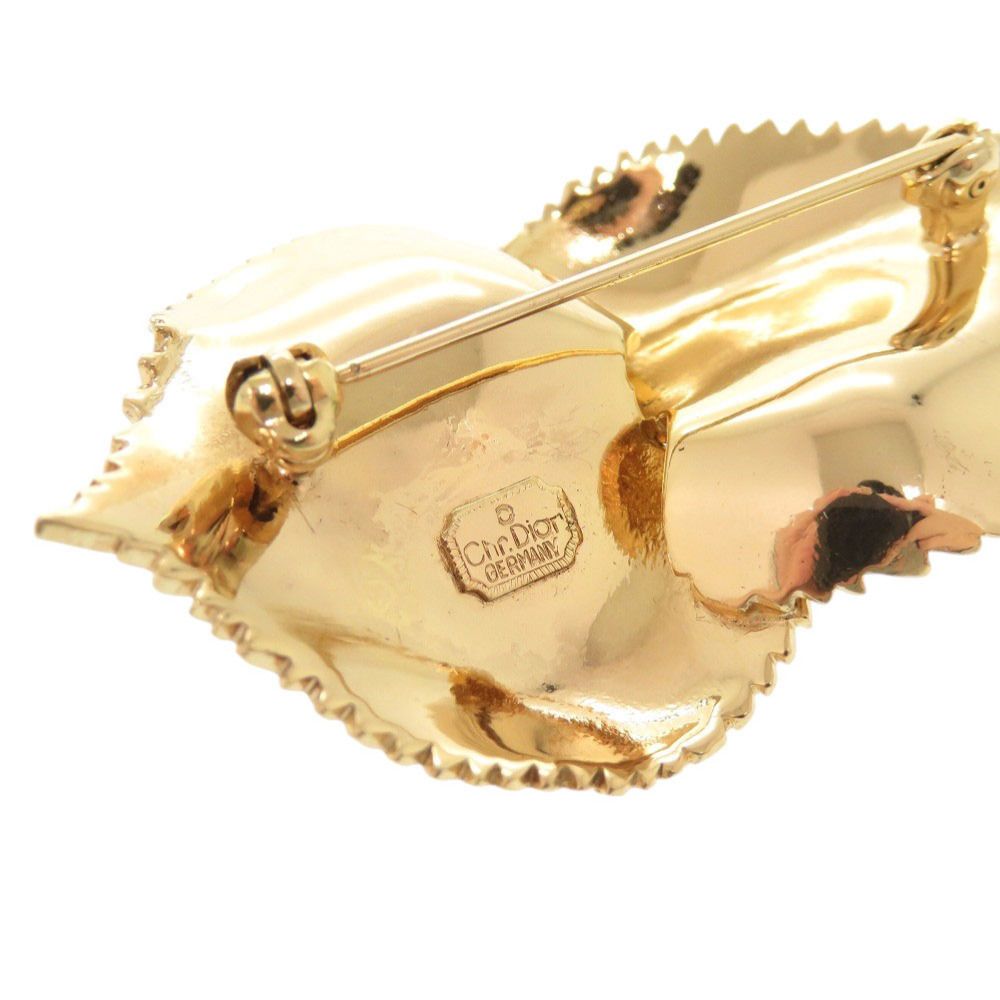 Dior Leaf Motif Metal Gold Brooch — view 4