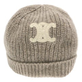 Celine Triomphe Patch Knit Cap Seamless Cashmere Beige TU Hat
