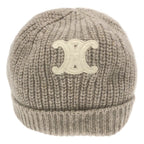 Celine Triomphe Patch Knit Cap Seamless Cashmere Beige TU Hat