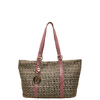 Fendi Zucchino Tote Shoulder Bag Black Canvas Leather