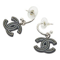 Chanel CC Logo Earrings Silver Black Metal Plastic