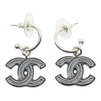 Chanel CC Logo Earrings Silver Black Metal Plastic — view 2