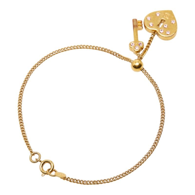 Chanel CC Logo Heart Key Bracelet Gold Plated Rhinestone — view 2