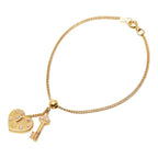 Chanel CC Logo Heart Key Bracelet Gold Plated Rhinestone