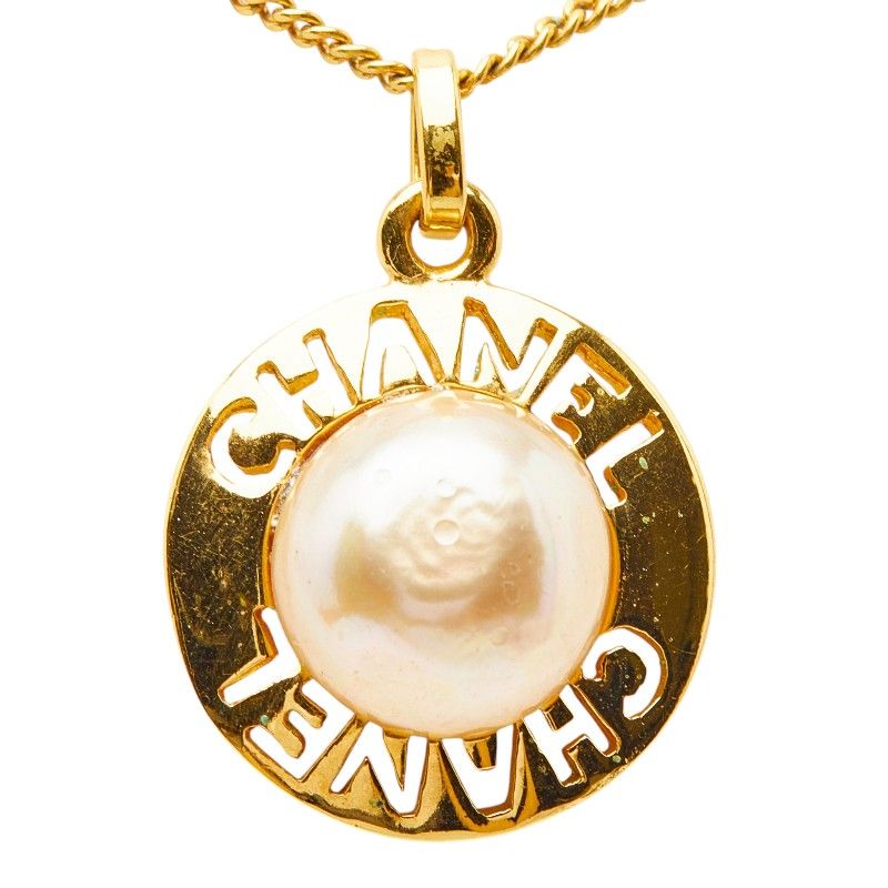 Chanel Logo Necklace Gold Plated Faux Pearl — view 2