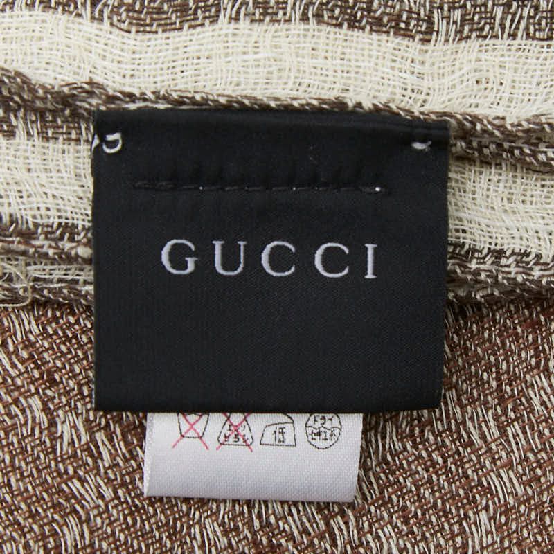 Gucci Shawl Brown Linen Cotton Scarf — view 4