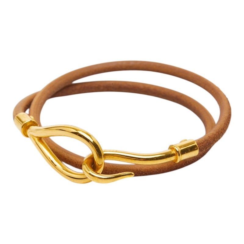 Hermes Jumbo 2 Bracelet Choker Brown Gold Plated Leather