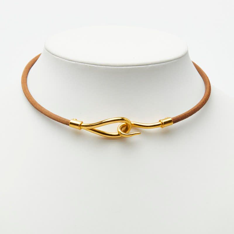 Hermes Jumbo 2 Bracelet Choker Brown Gold Plated Leather — view 5