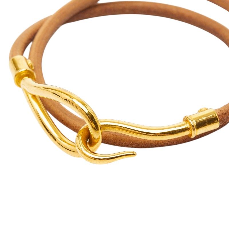 Hermes Jumbo 2 Bracelet Choker Brown Gold Plated Leather — view 3