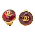 Chanel CC Logo Gripoix Earrings Gold Red Plated